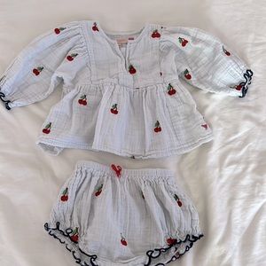 Pink Chicken Baby Cherry Top and Bottom Set size 12-18m